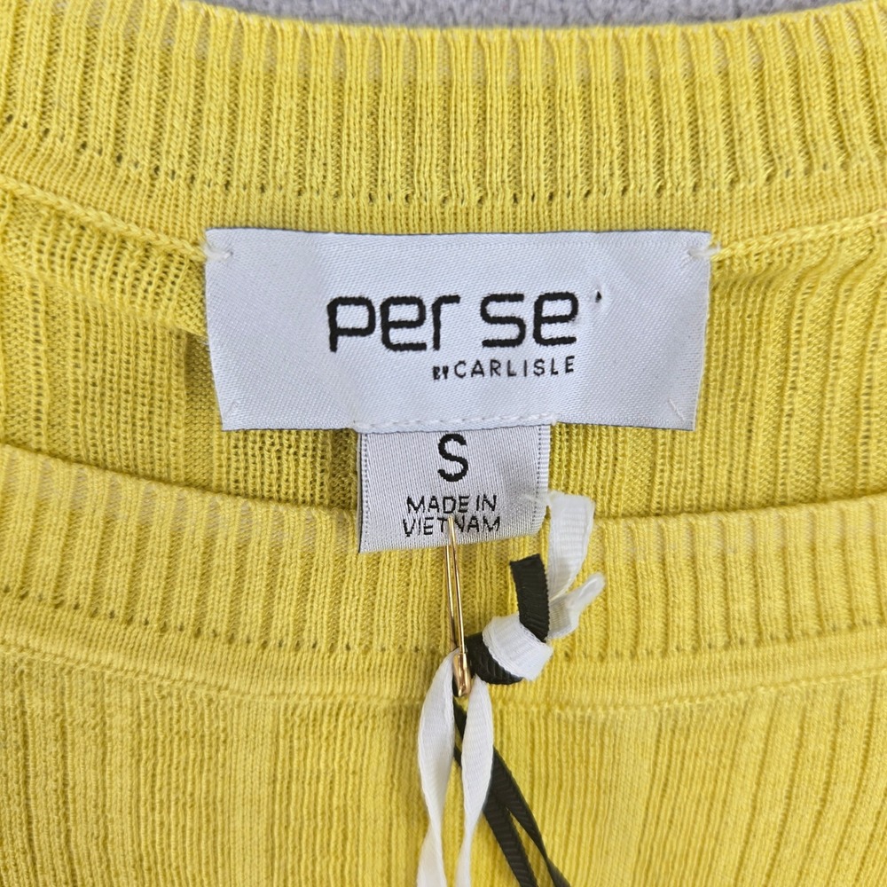 Per Se by Carlisle NEW SMALL Ribbed Silk Knit Top Women Yellow Minimalist Luxury - Picture 3 of 9